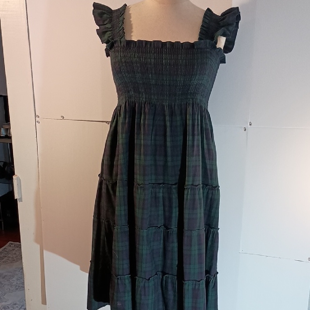 Hill House Green Plaid Smocked Midi Dress